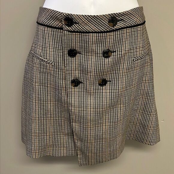ZARA Basics Plaid Mini Skirt with Faux Front Pockets & Double Button Closure- L - Picture 1 of 13
